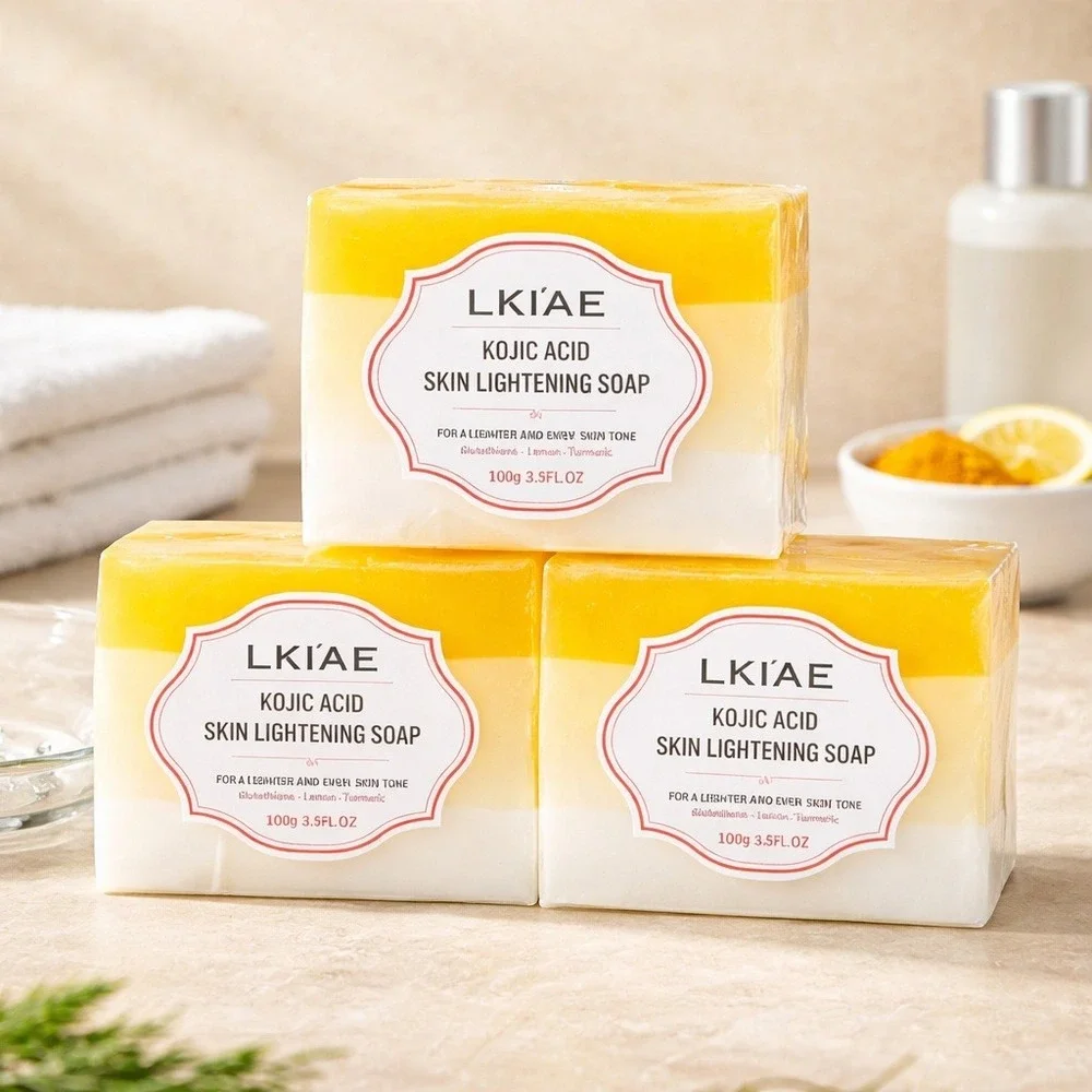LKIAE Kojic Acid Soap Bar 3-Pack 100g Glutathione Turmeric Lemon‎ Shea Butter